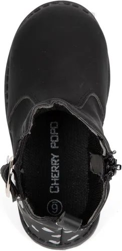 Vista 3 de CHERRY POPO Botas de piel para niñas, botines cortos de moda para niños pequeños, zapatos clásicos con cremallera lateral