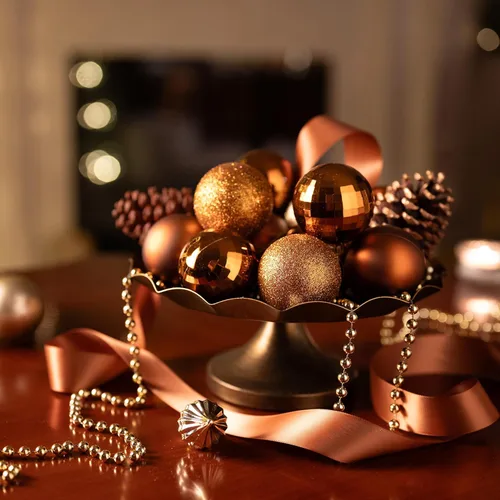 Vista 4 de Valery Madelyn Juego de decoración para árbol de Navidad, 24 quilates de cobre bronce inastillable, adornos a granel, adornos colgantes