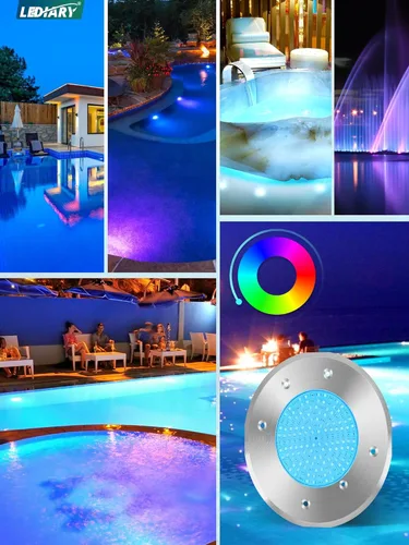 Vista 7 de LEDIARY Luces LED RGB de 6 pulgadas para piscina enterrada, AC120V 15W luces subacuáticas de piscina/spa con aplicación/control remoto, cable de 50