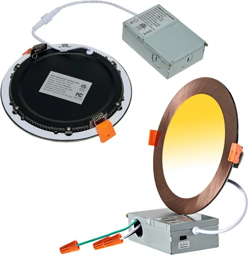 Vista 22 de CycevSun Luces empotrables LED de 4 pulgadas, sin lata, regulables y 5 CCT seleccionables, techo de oblea ultrafina, para exteriores e interiores, 9