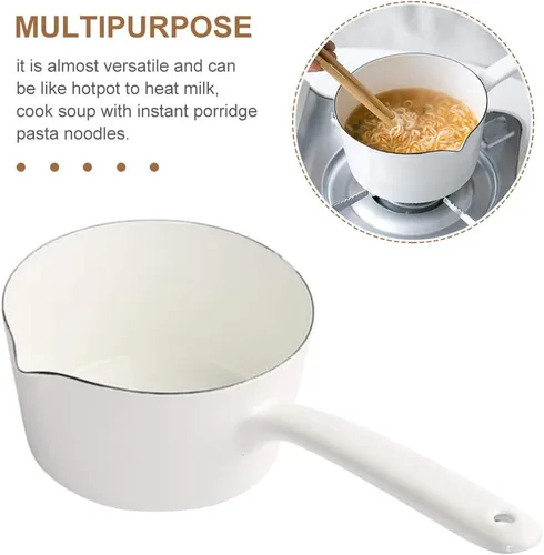Vista 4 de Cacerola de 1.2L, sartén esmaltada para leche, calentador de mantequilla, olla de leche, fácil de cocinar y limpiar, olla antiadherente para hervir