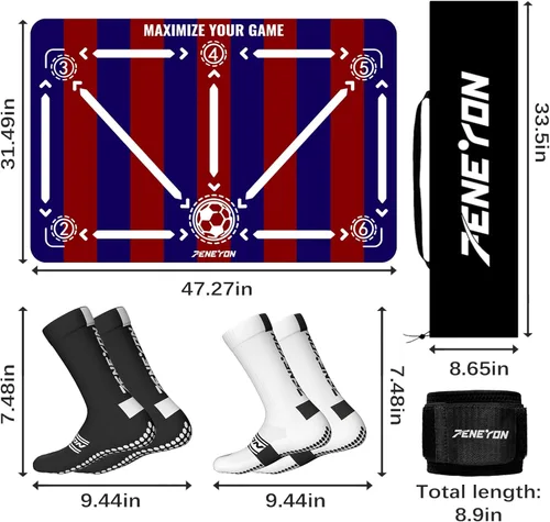 Vista 7 de Soccer Training Mat with Adjustable Soccer Trainer - Non-Slip Soccer Training Equipment for Kids Youth to Boost Speed, Strength & Coordination