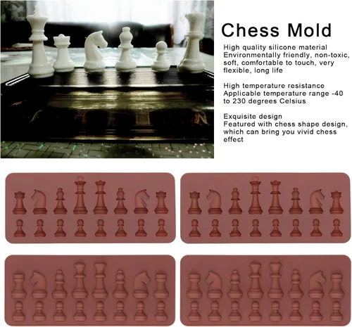 Vista 3 de Moldes de chocolate, 4 piezas de 7.9 x 3.5 pulgadas, de silicona de grado alimenticio, moldes de caramelo de chocolate en forma de ajedrez, molde