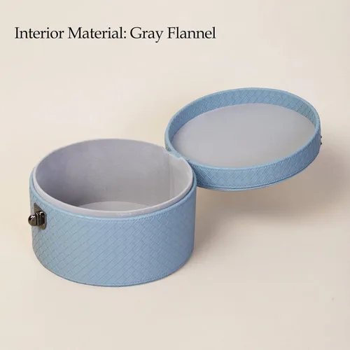 Vista 6 de Juego de 2 cajas decorativas redondas de cuero artificial azul con hebilla decorativa negra para decoración del hogar