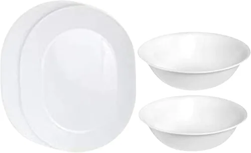 Corelle Plato de servir de 12-1/4 pulgadas, color blanco escarcha invernal, paquete de 2 con cuenco de 1 cuarto de galón, Winter Frost White,