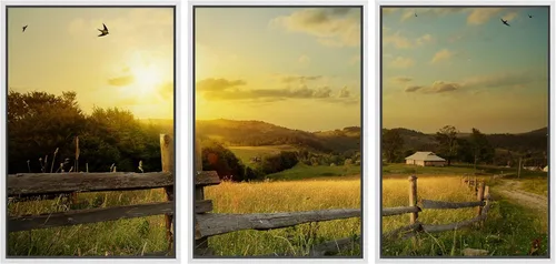 Vista 46 de Lienzo de 3 piezas, arte contemporáneo, decoración de pared moderna, cascada y flores