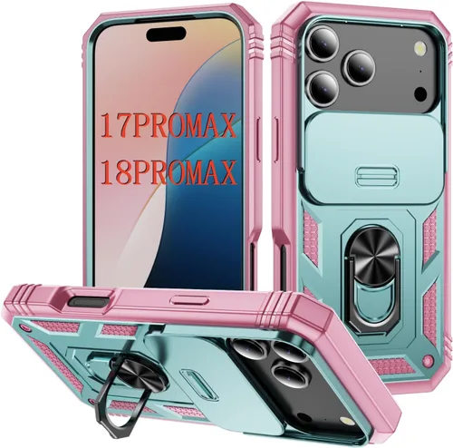 Vista 92 de PASNEW Funda militar para iPhone 13 Pro Max, cubierta de cámara deslizante y soporte de anillo de metal de 360°, carcasa rígida multicapa resistente