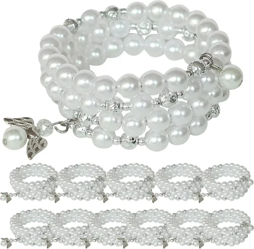 WE Bautismo favor 12PC Rosario Wrap Angel Pulsera Recuerdos de Bautizo Bautizo Regalo para Invitados Blanco Perla - Recuerdos de Bautizo - Recuerdos