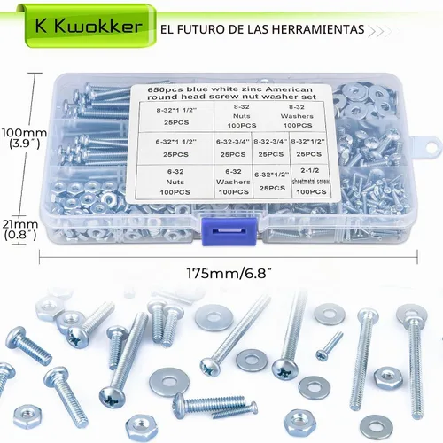 Vista 5 de Surtido de 1710 tornillos métricos M2 M3 M4, 21 tamaños de 0.157 in a 1.181 in mejorados de cabeza hexagonal chapada en zinc, tornillos y tuercas