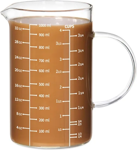 Vista 14 de 77L Juego de 3 tazas medidoras de vidrio (1 1/4, 2 y 4 tazas) [mango aislado, boquilla en forma de V], vaso medidor de vidrio líquido