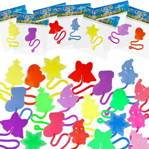 Vista 8 de 28 piezas de juguetes de manos pegajosas de Navidad para niños, estilos navideños, juguetes elásticos para rellenos de calcetines de Navidad
