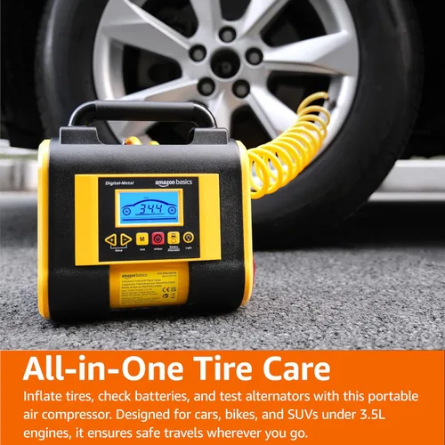Vista 7 de Yaxa Basics Portable Car Tire Inflator with Digital Pressure Gauge, 150 PSI, 12V DC, Black