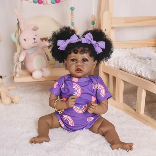 Vista 9 de HOOMAI - Muñeca imitación de bebé real, con cuerpo suave de 22.8 pulgadas, muñeca realista de niña afroamericana