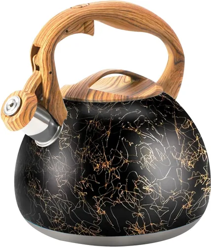 Vista 20 de Hervidor de agua clásico de acero inoxidable de 3.2 cuartos de galón, acabado de metal cepillado con mango de madera, caldera de agua para estufa