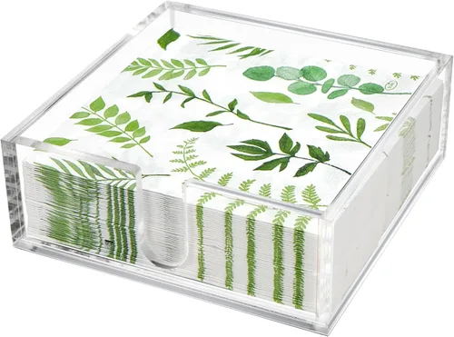 Vista 9 de LotFancy Servilletero acrílico para servilletas de cóctel de 5 x 5 pulgadas, soporte de papel transparente para mesa, cocina, bar, fiesta