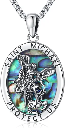 Collar de plata de ley S925 con amuleto de San Patrón, Medalla de protección para hombres y mujeres