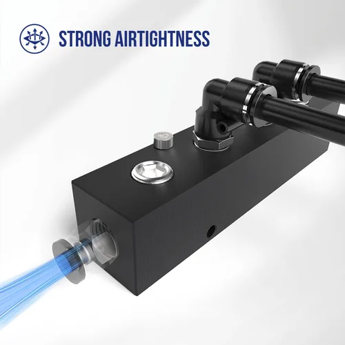 Vista 3 de 1/4" colector de compresor de aire en línea NPT, divisor de manguera de línea 3 vías 5 puertos Colector neumático bloque de distribución de aire