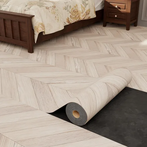 Vista 8 de Oxdigi Rollo de azulejos de vinilo grueso autoadhesivo con patrón de espiga, suelo de tablones de madera, impermeables, fáciles de instalar, blanco