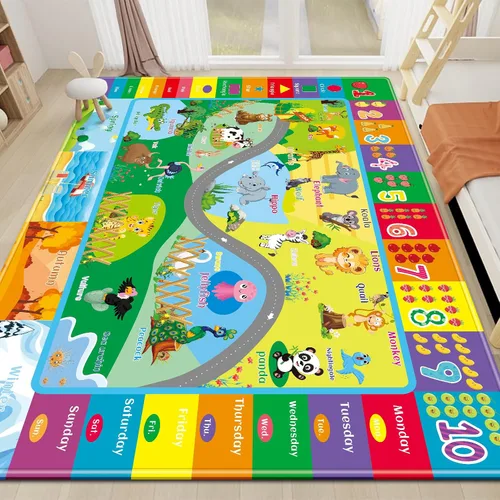 Alfombras infantiles de 5 x 7 pies para sala de juegos, alfombra de juegos con zoológico para habitación de niños, alfombra educativa del alfabeto,