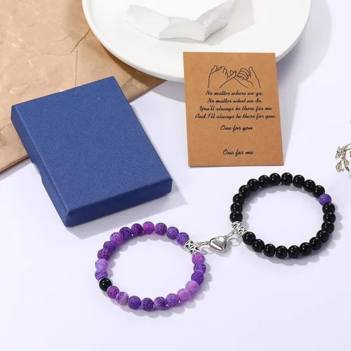 Vista 2 de Pulseras magnéticas para parejas, pulseras de amor, pulseras de cuentas naturales a distancia, regalos para el día de San Valentín