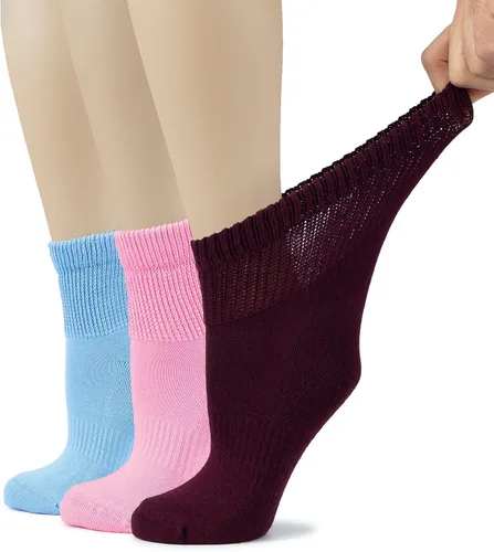 Vista 13 de Hugh Ugoli Calcetines tobilleros de algodón para mujer para diabéticos, anchos, sueltos, elásticos, puntera sin costuras, semiacolchado superior sin