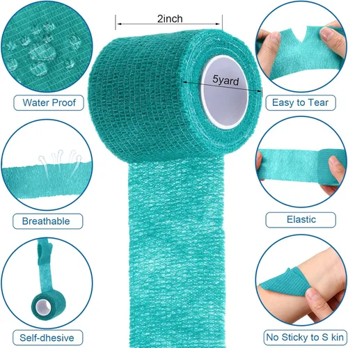 Vista 2 de Treela Paquete de 96 vendajes autoadhesivos de 2 pulgadas x 5 yardas, vendajes cohesivos autoadherentes elásticos atléticos deportivos, cinta 15