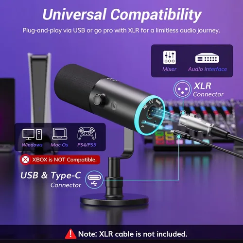 Vista 8 de TONOR Micrófono dinámico para juegos XLR/USB con cancelación de ruido AI Negro