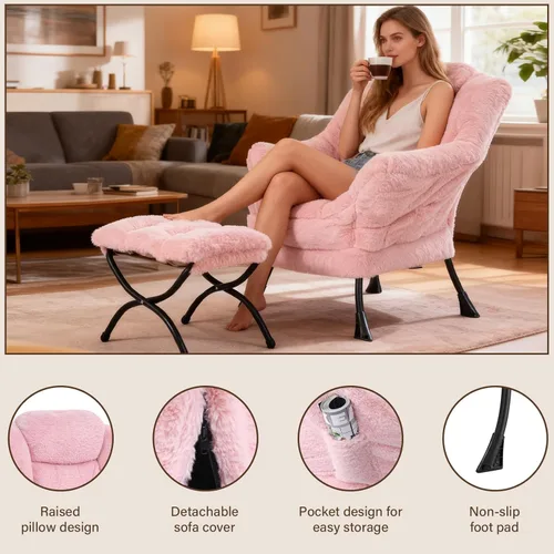 Vista 93 de Welnow Silla Lazy con otomana, moderna silla de descanso con reposabrazos y un bolsillo lateral, sillón para sofá de ocio, sillón de lectura
