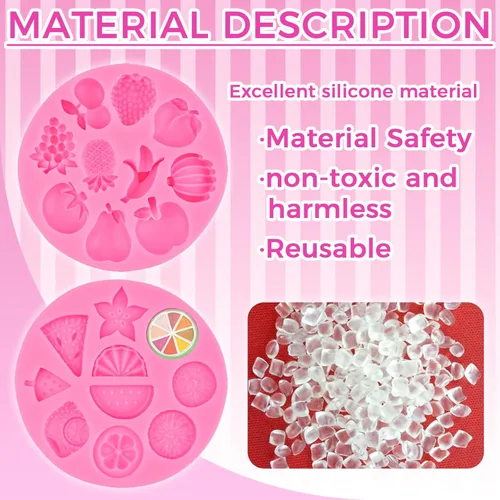 Vista 5 de Juego de 2 moldes de silicona para frutas, molde pequeño para decoración de pasteles, chocolate, dulces, resina, arcilla, mini molde de sandía