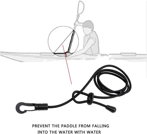 Vista 5 de Correa de remo de kayak, 2 piezas, caña de seguridad ajustable, caña de pescar, cuerda elástica de supervivencia paracord cuerda elástica con gancho