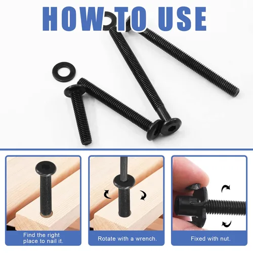 Vista 6 de Glarks 107 tornillos hexagonales negros M6 x 30/50/2.756 in e insertos roscados M6 Kit surtido de tuercas en T con arandelas planas y llave