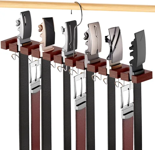 Vista 8 de Cuipingoo Percha para cinturón para armario Max 42 cinturones, organizador de cinturón 2 en 1 de montaje en pared con ganchos giratorios de 360°