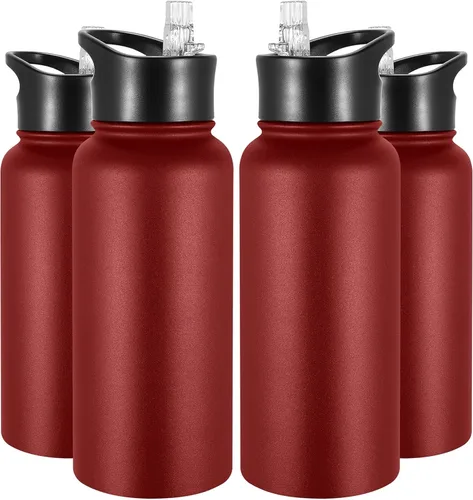 Vista 23 de Botella de agua aislada de 24 onzas con tapa con popote, botella de agua de metal de acero inoxidable con popote y tapa de boca ancha, botella