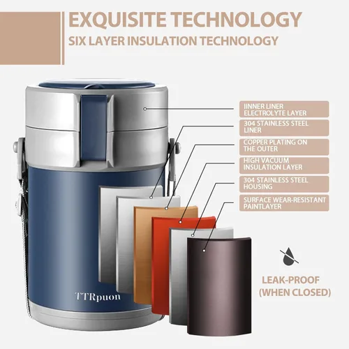 Vista 2 de Contenedor térmico de 82 onzas para comida caliente, contenedor de alimentos apilable de 3 niveles con boca ancha, lonchera para trabajo, oficina