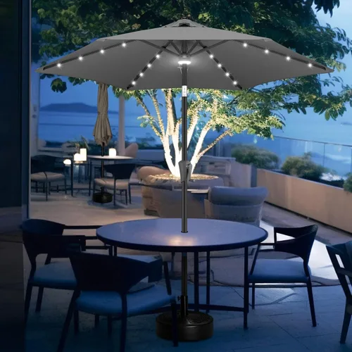 Vista 7 de FLAME&SHADE - Sombrilla para exteriores con alimentación solar de 7.5 pies, con luces LED y función de inclinación, color carbón