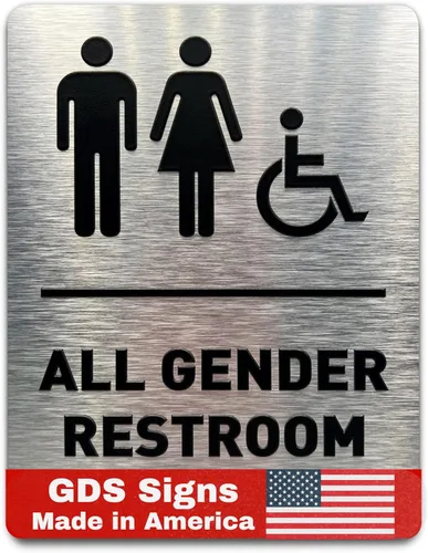 Vista 15 de GDS - Letrero de baño para baño con todo género, compatible con la ADA, accesible para silla de ruedas, iconos elevados y braille de grado 2