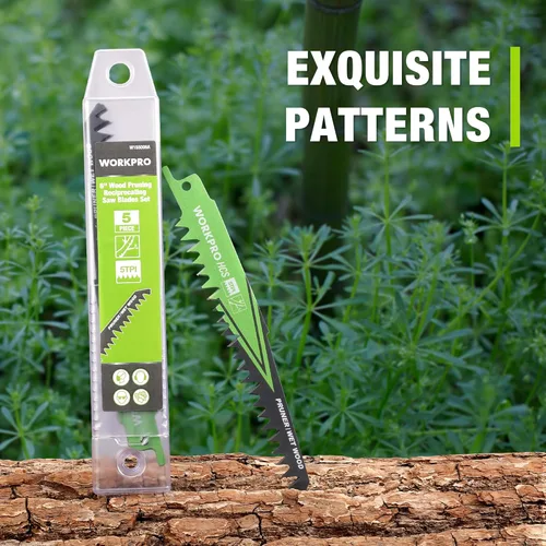 Vista 4 de WORKPRO Juego de hojas de sierra recíproca de madera de 6 pulgadas, hojas de sierra de podar 5TPI para poda de árboles, corte de madera húmeda