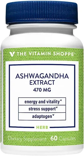 The Vitamin Shoppe Ashwagandha 470MG - Apoyo al estrés, energía y bienestar adaptogénico, extracto de raíz (60 cápsulas)