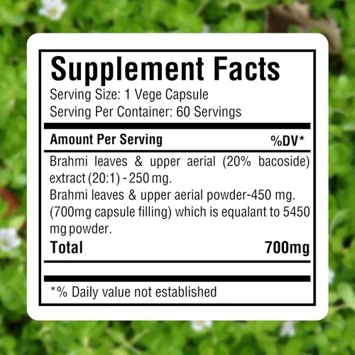 Vista 3 de Herbsforever Cápsulas Brahmi – Bacopa Monnieri – Bacoside 30% a 35% – Suplemento para aliviar el estrés – 60 cápsulas vegetales – 800 mg cada uno