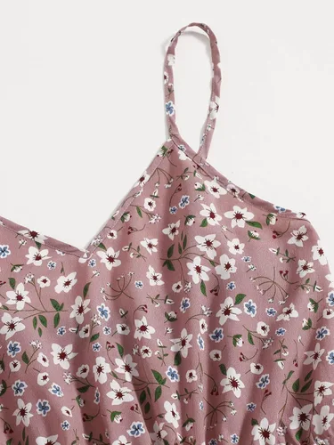 Vista 4 de Verdusa Vestido corto sin mangas con cuello en V y margaritas para mujer