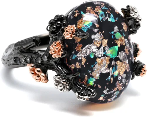 Anillo Henrietta de ópalo de fuego de imitación para mujer de Ginger Lyne | Diseño de flor de hada élfica con rama de árbol en plata esterlina para