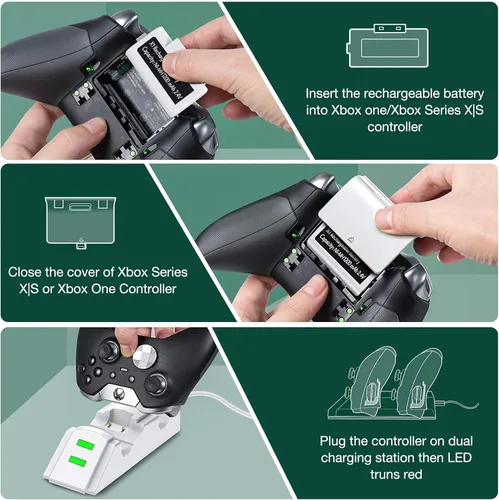 Vista 5 de Controller Charger for Xbox one Controller Charging Station Compatible with Xbox Series XSOneXSElite Charger for Xbox One Battery Pack with 2 x