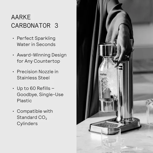 Vista 6 de Aarke Carbonator lll con cilindro de CO2, máquina de agua con gas y carbonatación, acero inoxidable con botella reutilizable PET sin BPA, volumen