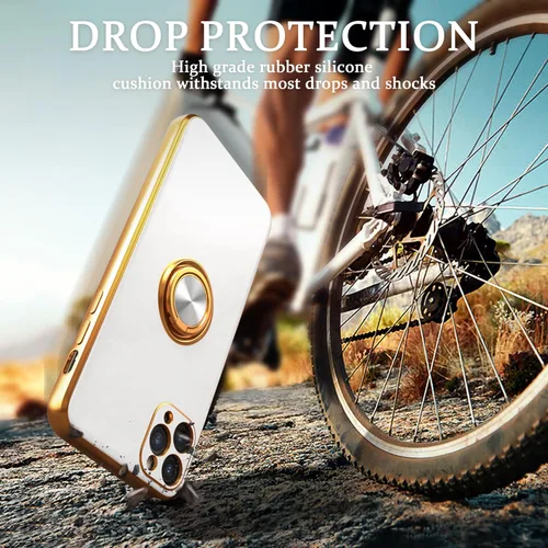 Vista 6 de IDweel Funda para iPhone 11 Pro Max con soporte de anillo de 360, soporte magnético, ligera, delgada, borde de oro rosa, TPU suave, protección