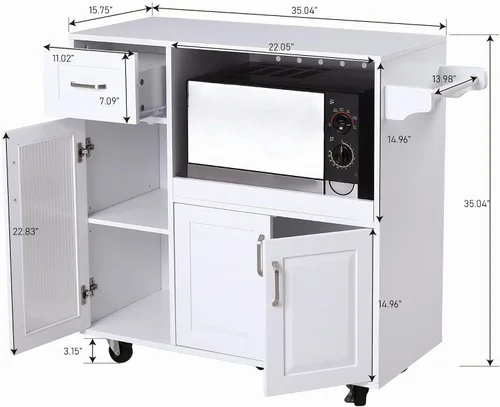 Vista 8 de PHI VILLA Carrito de isla de cocina con ruedas - Isla de cocina móvil con hoja caída, mesa de cocina enrollable con almacenamiento