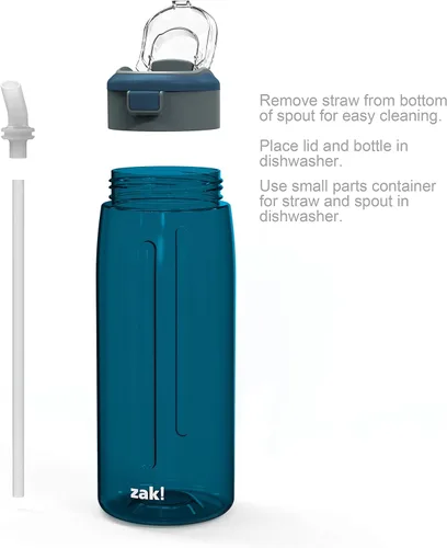 Vista 2 de Zak Designs Genesis - Botella de agua de plástico Tritan duradera con tapa de botón de fácil apertura y asa de transporte integrada, diseño a prueba