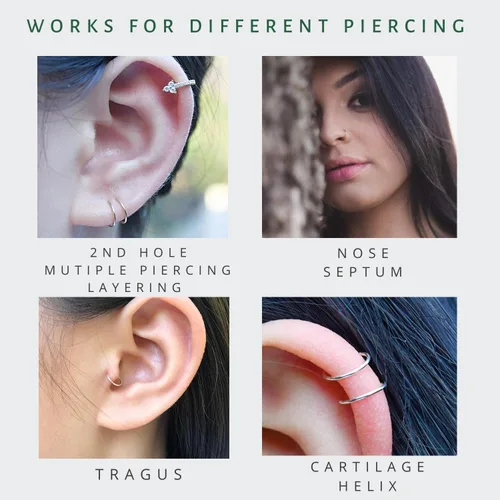 Vista 6 de Aretes de aro y broquel pequeños de oro o plata de ley para mujer, aretes para cartílago, nariz, hélix, trago