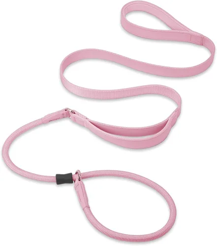 Vista 100 de Correa antideslizante para perro, correa de entrenamiento para perros con doble asa, correa antideslizante de cuero suave y collar, correa de nailon