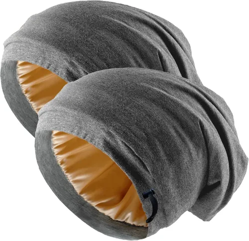 Vista 14 de 2 gorros de seda ajustables para dormir, gorro de dormir con forro de satén para mujeres y hombres, gorro de seda para el cabello holgado.