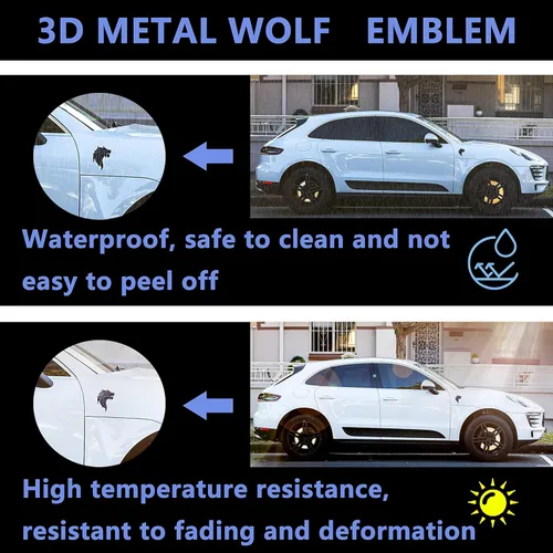 Vista 3 de 2 piezas Cool Wolf Head Car Side/Rear / Front Decor Badge Emblema 3D Autoadhesivo Placa Adhesiva para Coche (negro)